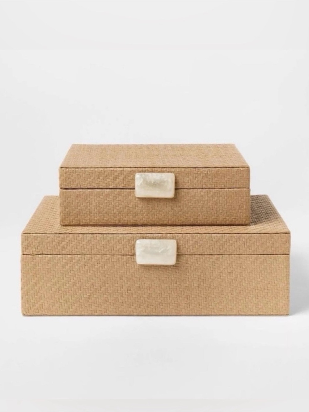 NIB - 2 Woven Decorative Boxes Tan - Threshold designed with Studio McGee